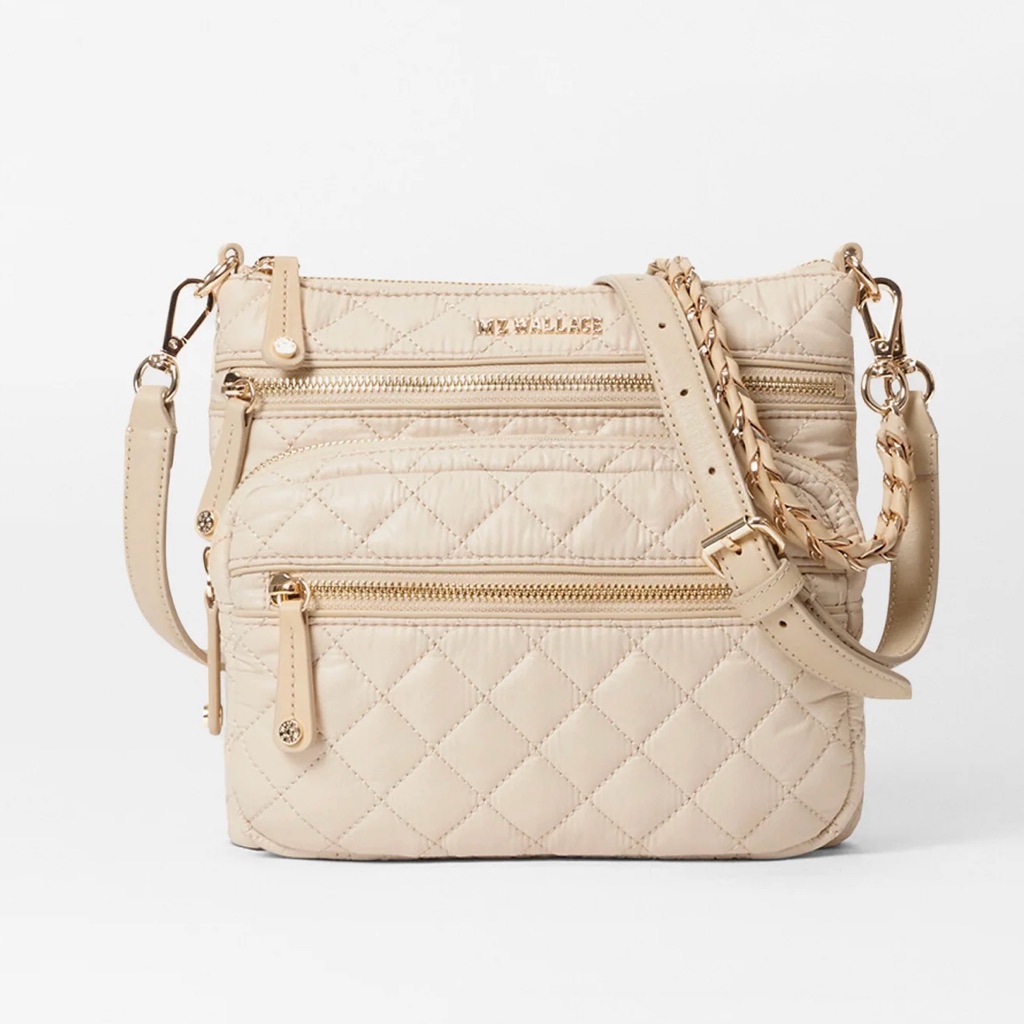 Mz Wallace Quilted Crossbody In Light Cream With Gold Hardware